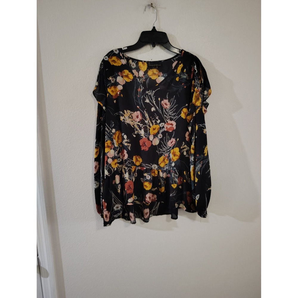 Jeans by Buffalo Floral Peplum Blouse Black V-Neck Cold Shoulder Top Large